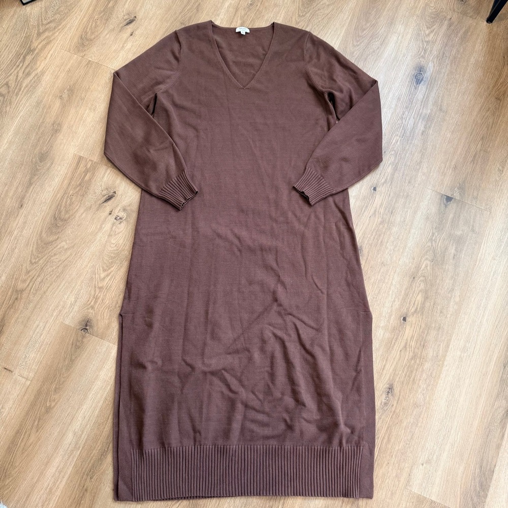 SPLENDID x CELLA JANE‎ Brown V-Neck Knit Midi Sweater Dress Size Large